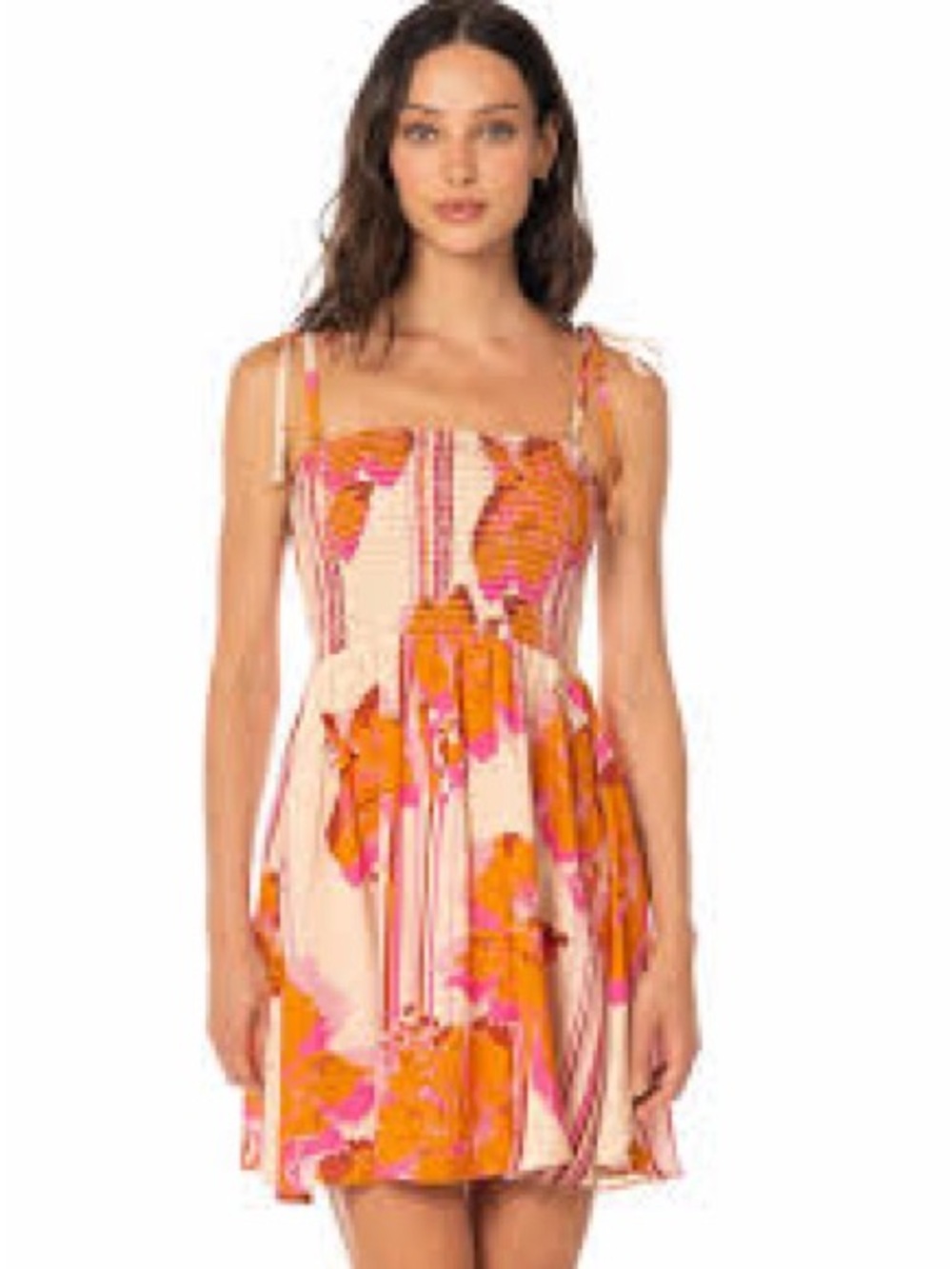 Maaji Cream Mini Dress with Pink and Orange Floral Print